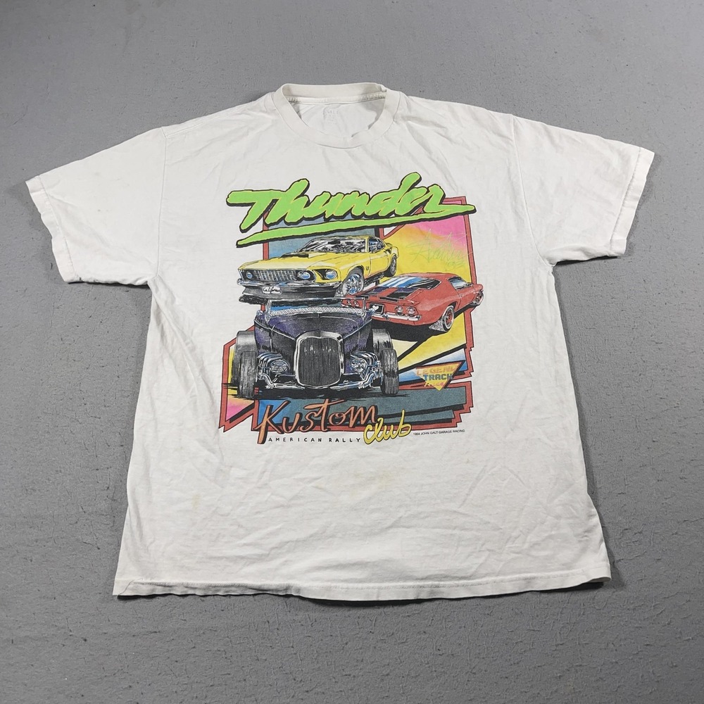 Vintage Thunder Kustom Club Shirt Mens Large‎ White Hot Rod Cars Made USA 80s